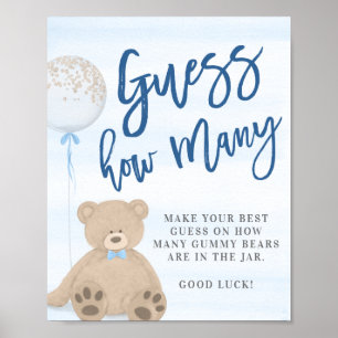 Affiche Garçon Teddy Bear Blue Balloon Devinez Combien de