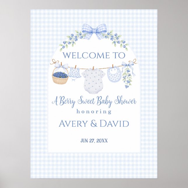 Affiche Garçon tout doux myrtille Baby Shower (Devant)