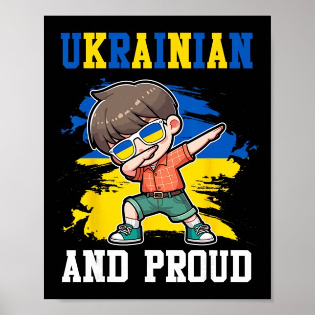 Affiche Garçon ukrainien fier et ukrainien Drapeau de l'Uk (Devant)