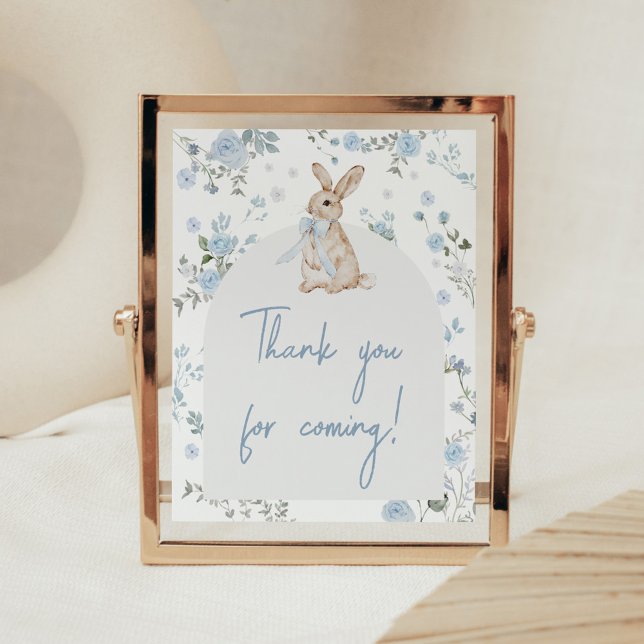 Affiche Garçon Un Merci de Baby shower de lapin pour venir (Blue Some Bunny Baby Shower Thank you for Coming Sign)