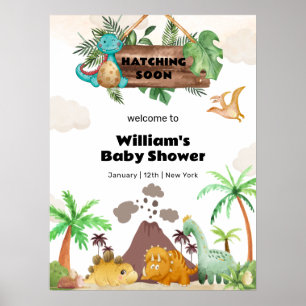 Affiche Garçon Volcan Éclosion de Dinosaure Baby Shower Bi