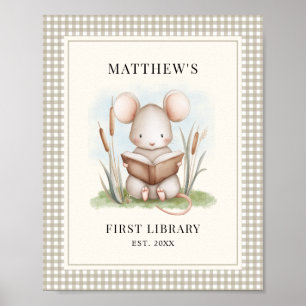 Affiche Garçons à l'aquarelle Premier cadeau de bibliothèq