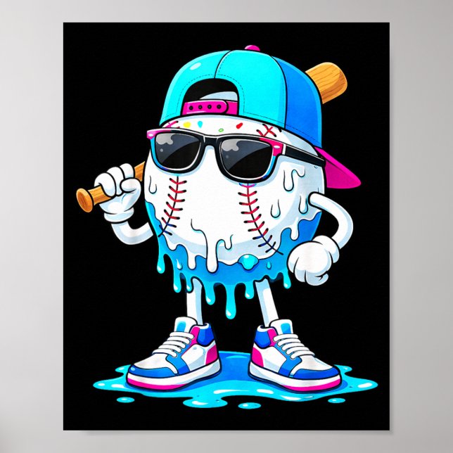Affiche Garçons Baseball Cool Crème Glacée Dégoulinante Dr (Devant)