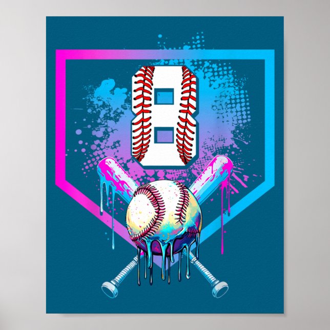 Affiche Garçons Baseball Drip 8e Anniversaire Maison (Devant)