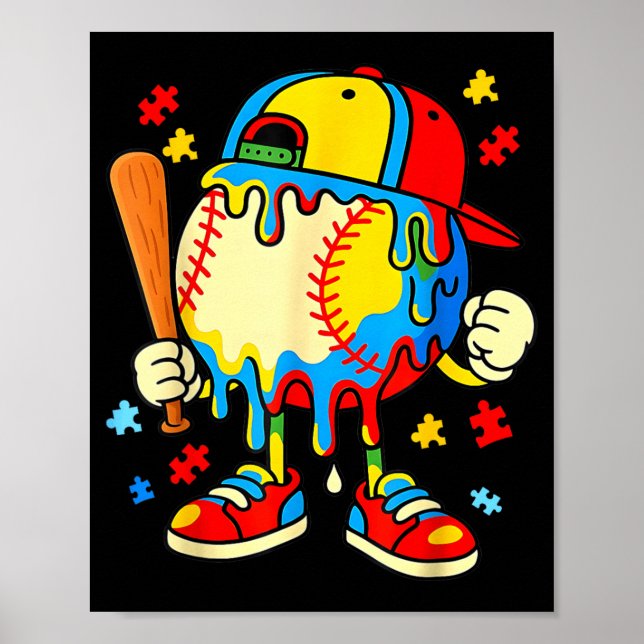 Affiche Garçons Baseball Sensibilisation à l'autisme Crème (Devant)
