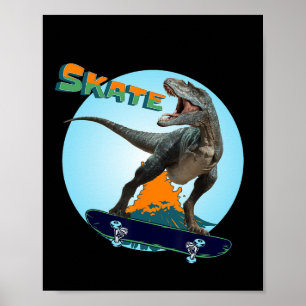 Affiche Garçons cools planche à roulettes T Rex dinosaure