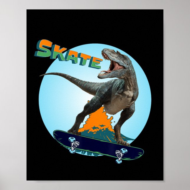 Affiche Garçons cools planche à roulettes T Rex dinosaure  (Devant)
