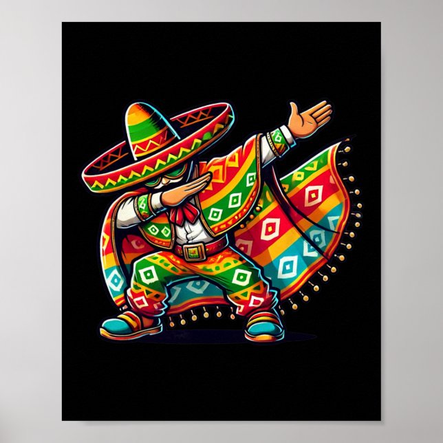 Affiche Garçons drôles en poncho mexicain faisant du dabbi (Devant)