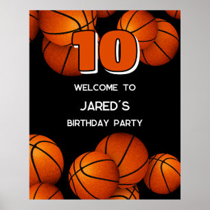 Affiche garçons filles basket fête d'anniversaire bienvenu