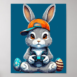 Affiche Garçons Joyeuses Pâques Lapin Œuf Jeu Vidéo Enfant