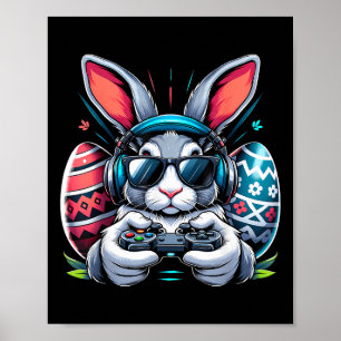 Affiche Garçons Joyeuses Pâques Lapin Œuf Jeu Vidéo Enfant