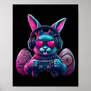 Affiche Garçons Joyeuses Pâques Lapin Œuf Jeu Vidéo Enfant