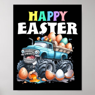 Affiche Garçons Joyeuses Pâques Monster Truck Œufs de Pâqu