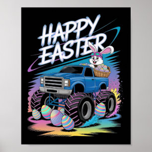 Affiche Garçons Joyeux Camion Monstre de Pâques Oeufs de P