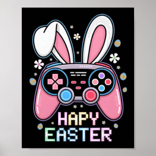 Affiche Garçons Joyeux Jour de Pâques Jeu Vidéo Oeuf Bunny