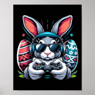 Affiche Garçons Joyeux Jour de Pâques Jeu Vidéo Oeuf Bunny