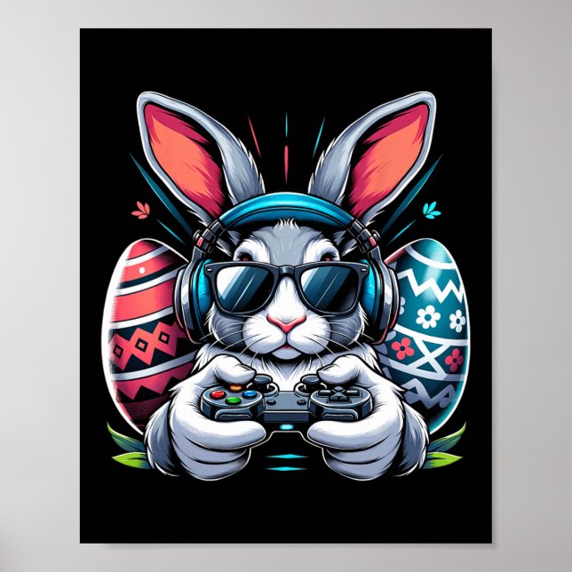 Affiche Garçons Joyeux Jour de Pâques Jeu Vidéo Oeuf Bunny (Devant)