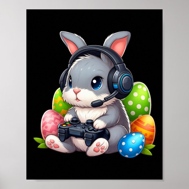 Affiche Garçons Joyeux Jour de Pâques Jeu Vidéo Oeuf Bunny (Devant)