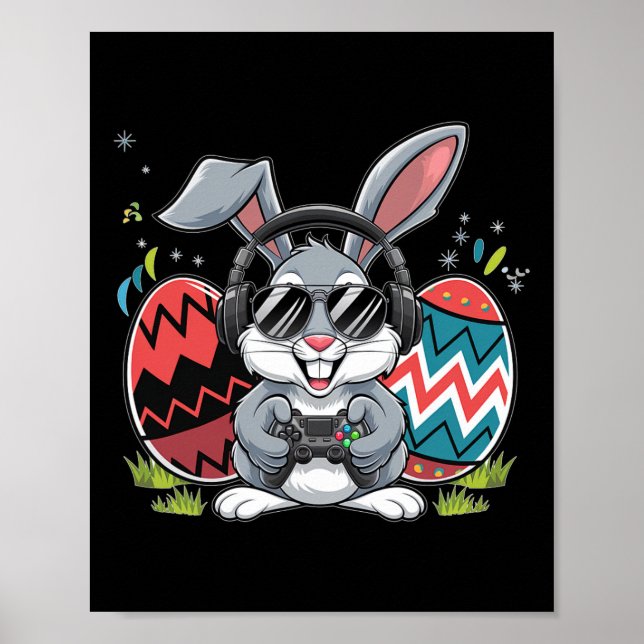 Affiche Garçons Joyeux Jour de Pâques Jeu Vidéo Oeuf Bunny (Devant)
