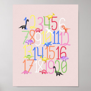 Affiche Garçons Mignon Dinosaure 1-20 Enfants Nombres NURS