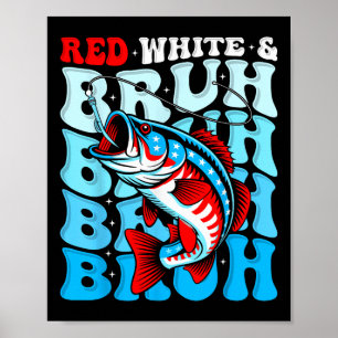 Affiche Garçons Pêchant Rouge Blanc Et Bruh Drapeau Améric