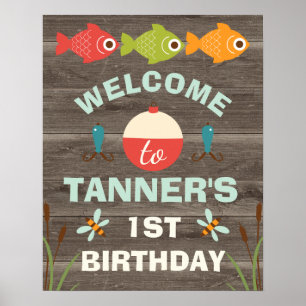 Affiche Garçons Pêche Thème 1er Anniversaire Accueil Poste