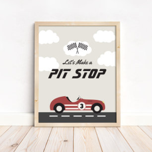 Affiche Garçons Pit Stop Red Race Car fête d'anniversaire