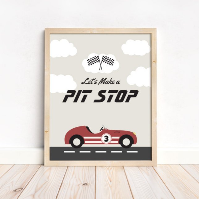 Affiche Garçons Pit Stop Red Race Car fête d'anniversaire (Créateur téléchargé)