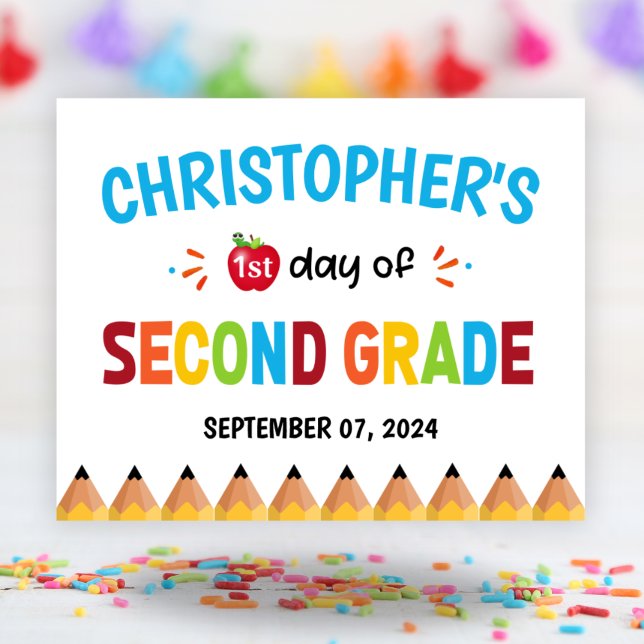 Affiche Garçons Premier Jour D'École Deuxième Année (Boys First Day Of School Second Grade Poster)