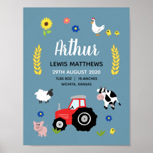 Affiche Garçons Rustic Cute Farm Birth Statistiques Baby N