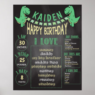 Affiche Garçons T-Rex Dinosaur 16x20 Modèle 1er anniversai