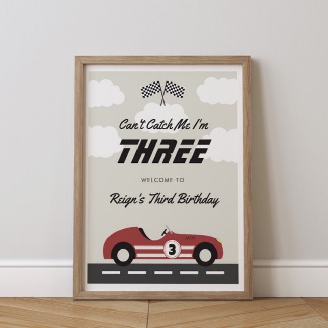 Affiche Garçons Vintage Red Race Car fête d'anniversaire (Créateur téléchargé)