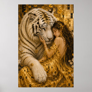 Affiche Garde Fantastique du Tigre Blanc Doré Art Fantasti