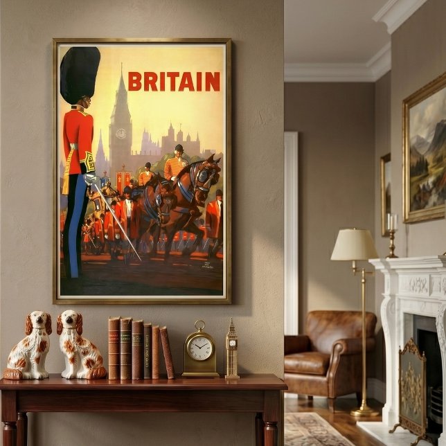 Affiche Garde royale britannique du roi Grande-Bretagne (Vintage illustration travel poster from Great Britain, England featuring the King's Royal Guard.)