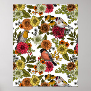 Affiche Garden birds and flowers 1