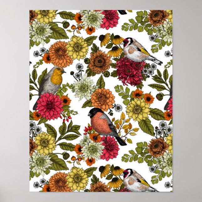 Affiche Garden birds and flowers 1 (Devant)