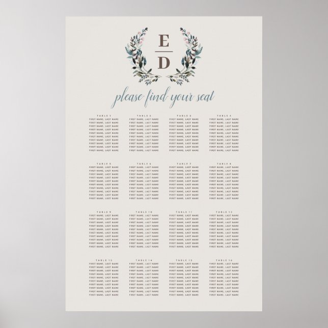 Affiche Garden Crest | Eggshell | Wedding Seating Chart (Devant)
