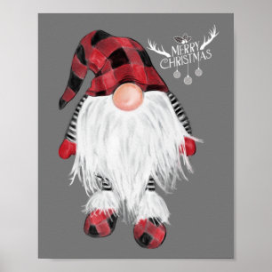 Affiche Garden Gnome Joyeux Noël Buffalo Rouge Plaid Paj