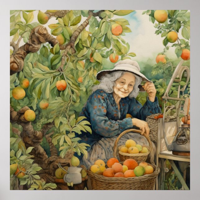 Affiche Garden lady fruit et sourires (Devant)