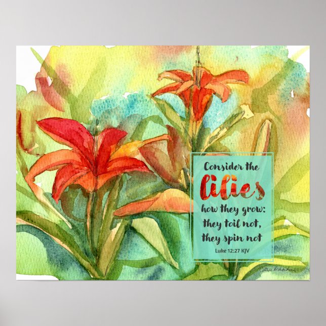 Affiche Garden Scripture Luke 12:27 Daylily Flowers (Devant)