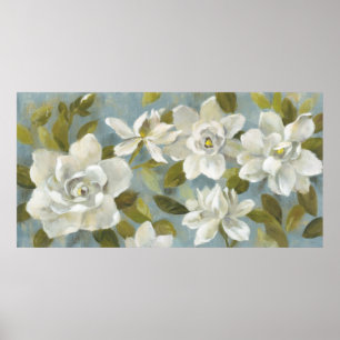 Affiche Gardenias sur bleu ardoise