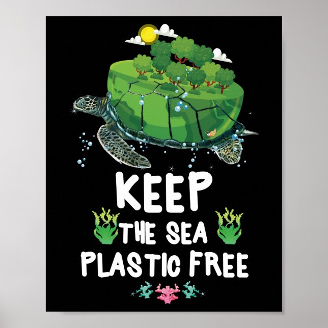 Affiche Garder la mer Plastique Libre Turtle Sauver la Ter (Devant)