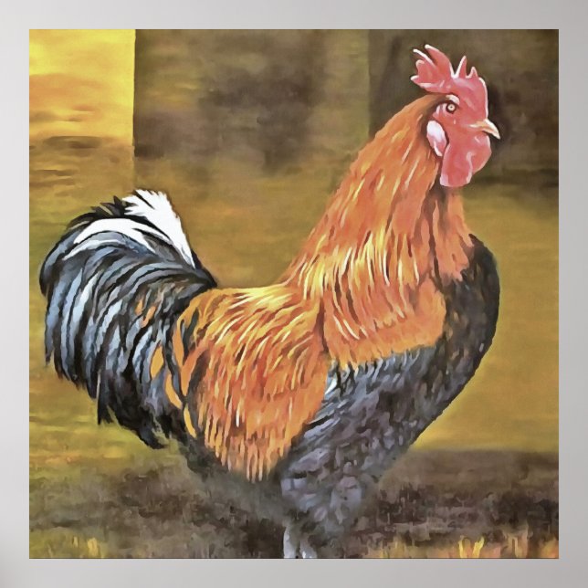 Affiche Garder les poulets de l'agriculture de l'art coq (Devant)
