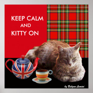 AFFICHE "GARDEZ CALME ET CHATON À L'AFFICHE" ,TARTAN ROUGE