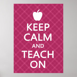 Affiche Gardez le calme et Enseignez, Plaid rose