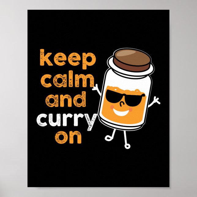 Affiche Gardez Le Calme Et Le Curry Sur Un Pun D'Herbe (Devant)