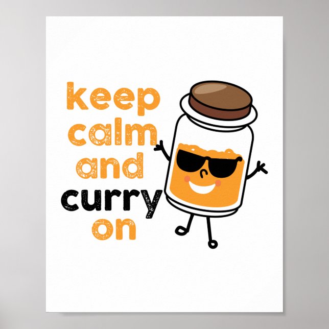 Affiche Gardez Le Calme Et Le Curry Sur Un Pun D'Herbe (Devant)