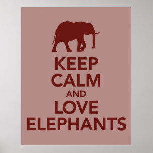 Affiche Gardez le calme et les éléphants d'amour imprime
