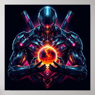 Affiche Gardien Cosmique Cybernétique Abstrait Robot Futur