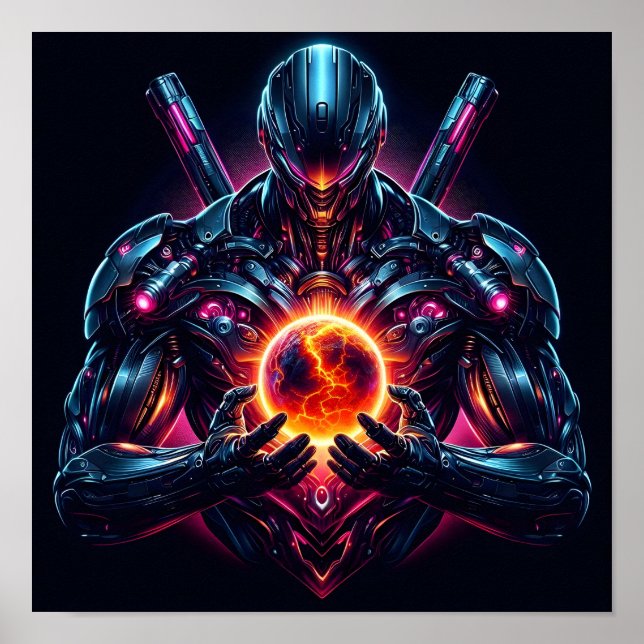 Affiche Gardien Cosmique Cybernétique Abstrait Robot Futur (Devant)